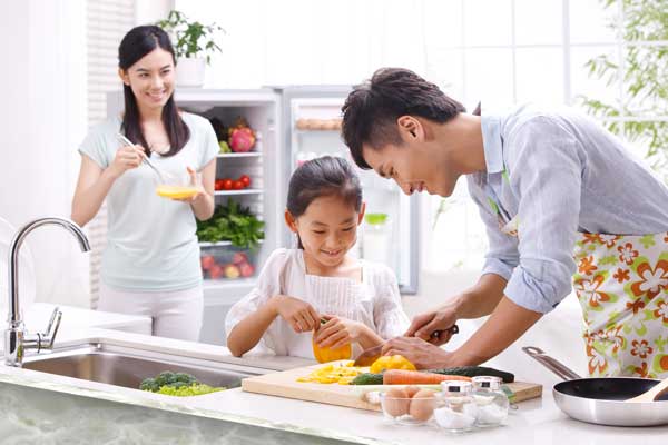 Happy family cooking